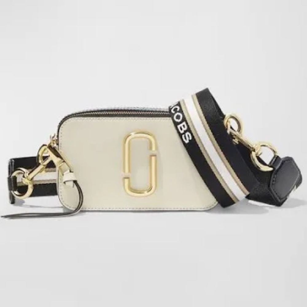 Marc Jacobs Cream and Black Camera Crossbody Bag with Gold Accents